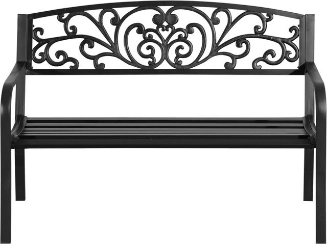 Furnicato Gartenbank aus Stahl mit Blumendesign in Schwarz, B/T/H: 127 x 60 x 87 cm - Bild 1
