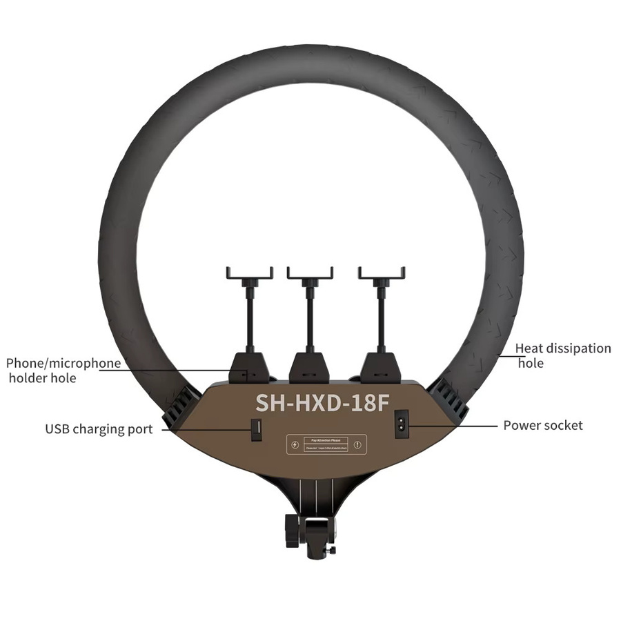 SH 18-Zoll LED Selfie-Ringlicht in Schwarz mit Handyhalterung, Stativ und dimmbarer Beleuchtung für Fotografie, Video und Streaming - Bild 2