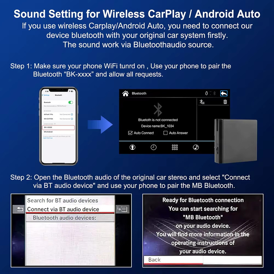 AUTOABC Kabelloser CarPlay und Android Auto Decoder für Mercedes Benz NTG4.5 in Schwarz mit Wi-Fi - Bild 5
