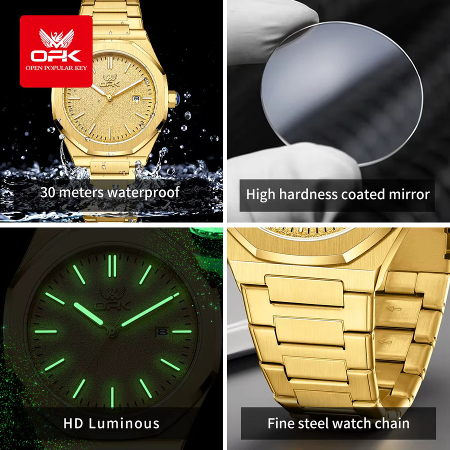OPK Armbanduhr Quarz, Edelstahl, Gold, Herren, Datum, Leuchtzeiger - Bild 5