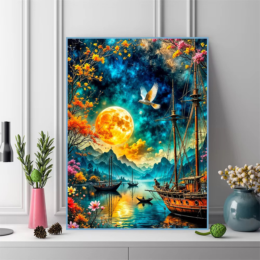 EverShine Diamant Stickerei Landschaftsbild mit Schiff und Meer als Strass Mosaik Malerei in Multicolour, B/H: 30 x 20 cm - Bild 3