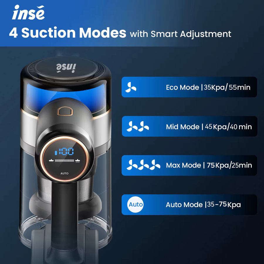 Inse S9 Akku-Staubsauger mit 75KPa Saugkraft, 1L Behälter, LED-Display und idealer Reinigung für Tierhaare und Teppiche - Bild 3