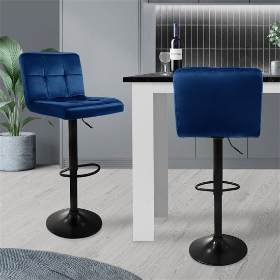 ML-Design Barhocker 2er Set aus blauem Samt mit Rückenlehne und Fußstütze, höhenverstellbar 63-83 cm - Bild 1