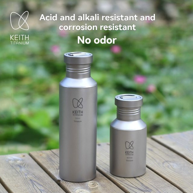 Keith Titan Wasserflasche aus Titan in Silber, auslaufsicher, 400 ml - Bild 1