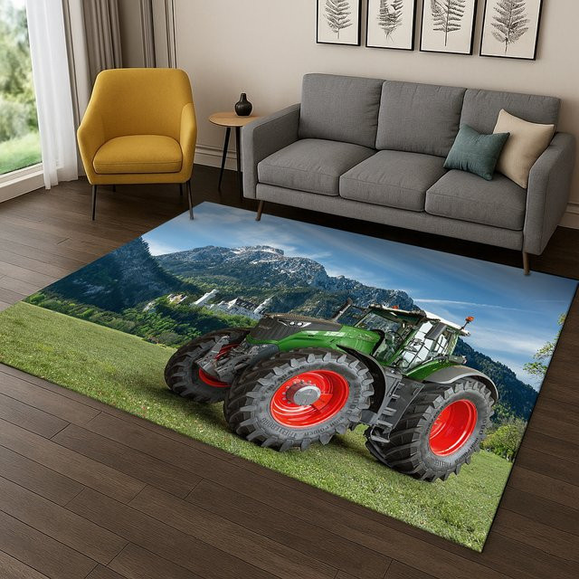 Faviora 3D Teppich mit Auto Traktor LKW Motiv, rutschfester Spielteppich für Kinderzimmer, Wohnzimmer oder Küche, B/T: 60 x 40 cm, Mehrfarbig - Bild 1