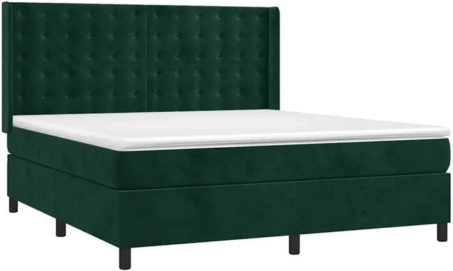 vidaXL Boxspringbett mit Matratze in Dunkelgrün aus Samt, Hybrid-Design mit Taschenfederkern, B/T: 160 x 200 cm - Bild 1