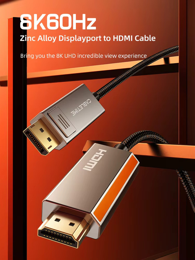 CABLETIME 8K DisplayPort zu HDMI Kabel in Silber für PC, iMac und Monitor mit 8K bei 60 Hz und 4K bei 144 Hz - Bild 3