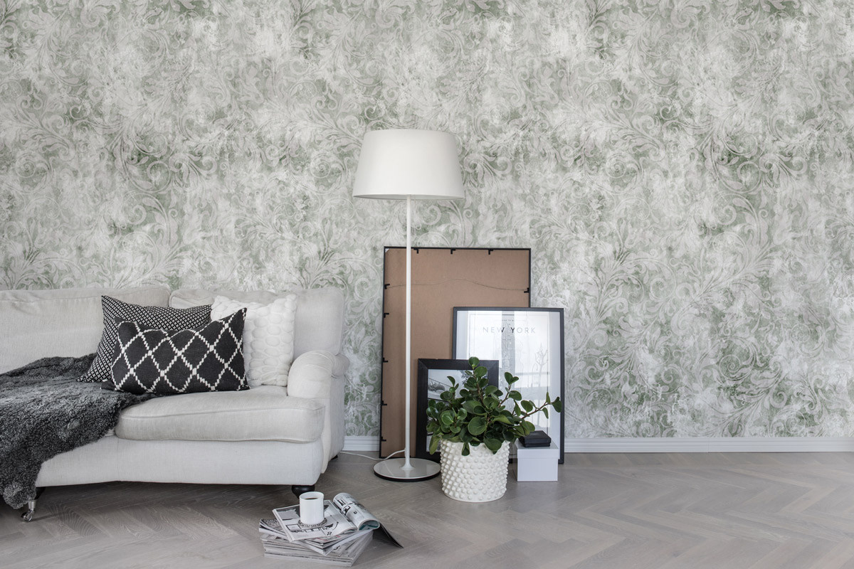 Rebel Walls Mural Twining Vines Faded Wandtattoo in Grau mit botanischem Art Nouveau Design aus Vlies - Bild 1