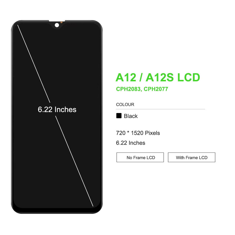Oppo A12 LCD-Display Ersatz mit Rahmen und Touchscreen in Schwarz, 6,22 Zoll - Bild 2