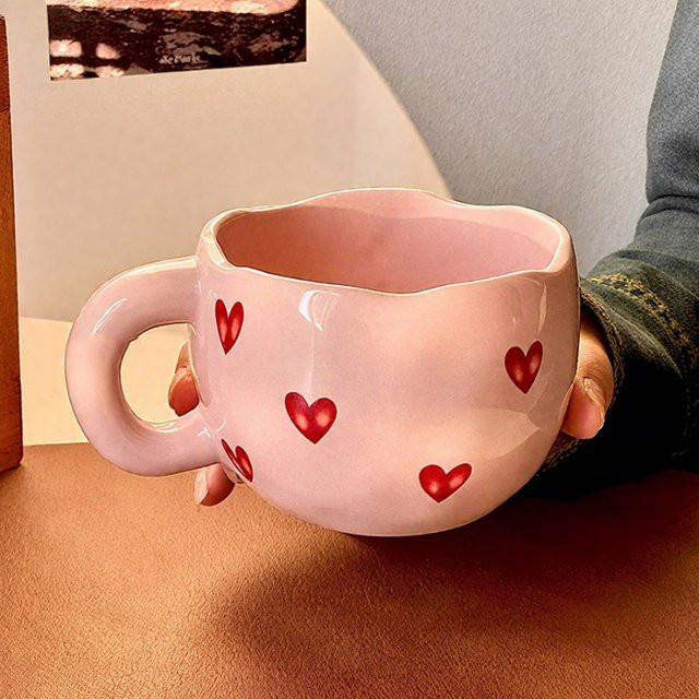 Handbemalte Keramik-Kaffeetasse mit floralem Design in Weiß und Pink für Erwachsene - Bild 1