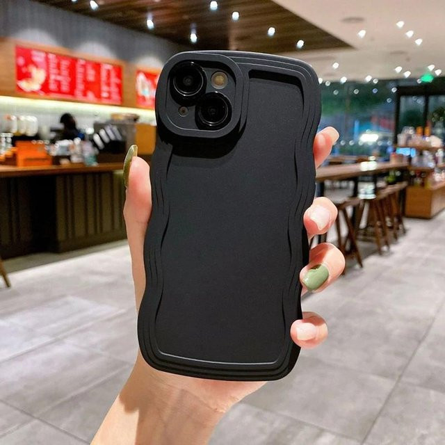 Rui Di Handyhülle mit Wellenlinien aus weichem Silikon für iPhone 14 Pro, Schwarz, stoßfest und matt - Bild 1