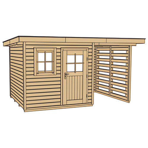WEKA Gartenhaus 170 Gr. 1 aus Holz mit Flachdach und Vordach in Beige, B/H/T: 430 x 226 x 210 cm - Bild 3