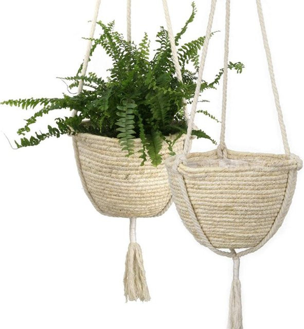 TOMTOP JMS Doppelschichtiger Hängender Seegras-Pflanzkorb in Beige zur Gartendekoration - Bild 1