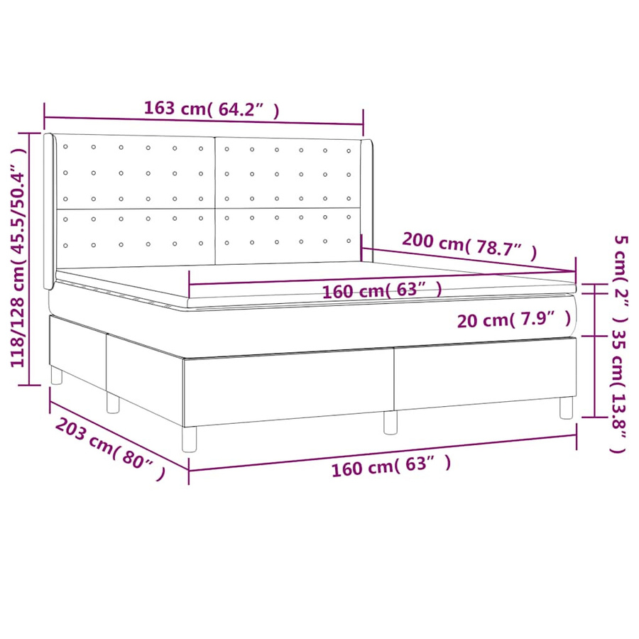 vidaXL Boxspringbett mit Matratze Hybrid-Design in Schwarz aus Stoff, B/T/H: 160 x 200 x 128 cm - Bild 4