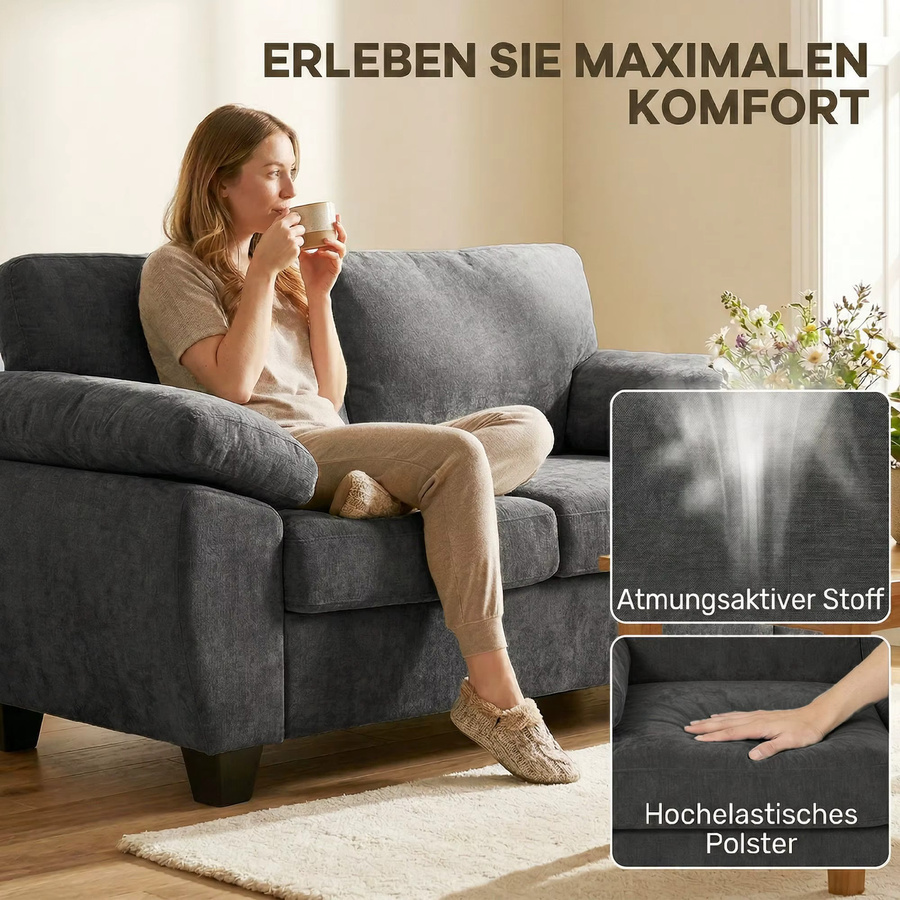 HOMCOM 2-Sitzer-Sofa modern aus Stoff in Grau, B/T/H: 156 x 77 x 81 cm - Bild 4
