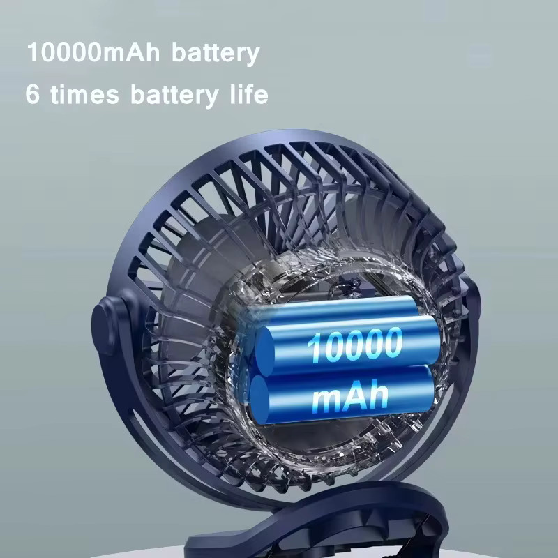 XIAOTREE Tragbarer USB-Tischventilator mit Clip, 10000 mAh Akku, Typ-C, wiederaufladbar, 360-Grad-Drehung und 4 Geschwindigkeiten, Mini-Ventilator in Weiß oder Blau - Bild 2