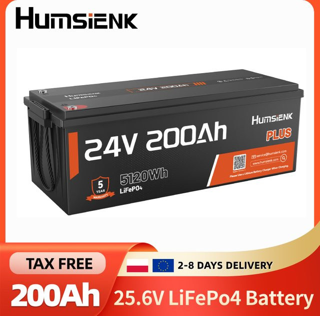 Humsienk 24V 200Ah LiFePO4 Lithium-Batterie mit integriertem 250A BMS und Niedertemperaturschutz in Schwarz für Wohnmobile, Camper und Marine-Anwendungen - Bild 1