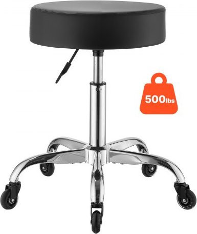 VEVOR Rollhocker Schwarz mit höhenverstellbarem Sitz aus PU-Leder, ergonomischer Rollstuhl mit 360 Grad Drehung und leisen Rollen für Salon und Klinik - Bild 1
