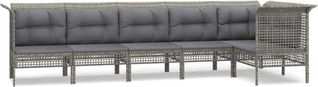 vidaXL 6-tlg Garten-Lounge-Set in L-Form aus grauem Poly Rattan mit Kissen und Metallgestell - Bild 1