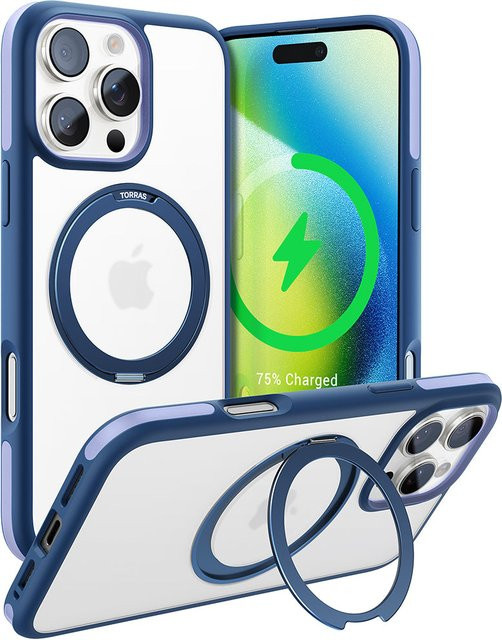 Torras Ostand R Fusion MagSafe Schutzhülle für Apple iPhone 16 Pro, Marineblau - Bild 1