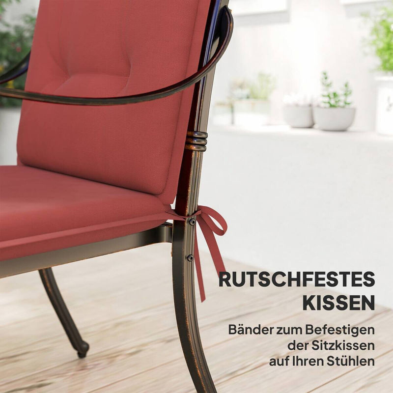 Outsunny 4er Set Sitzkissen Weinrot mit Bändern, UV-beständige und wasserabweisende Sitzauflage für Gartenmöbel und Essstühle, B/B/H: 108 x 50 x 5 cm - Bild 5
