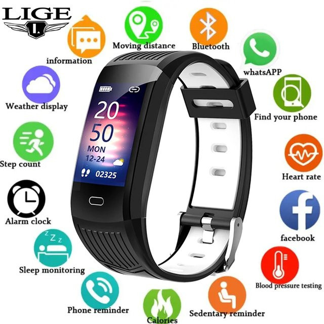 LIGE Smartwatch, Schwarz, Silikon, Unisex, wasserdicht - Bild 1