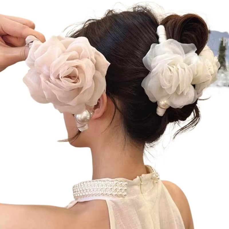 Xia2 Haarspange mit Stoff-Netzrosenblüten und Perlen, Damen - Bild 2