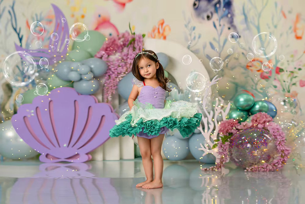 Lottiss Cake Smash Fotografie Requisiten Meerjungfrau Thema Unterwasser Kulisse für Kinder in Mehrfarbig - Bild 2