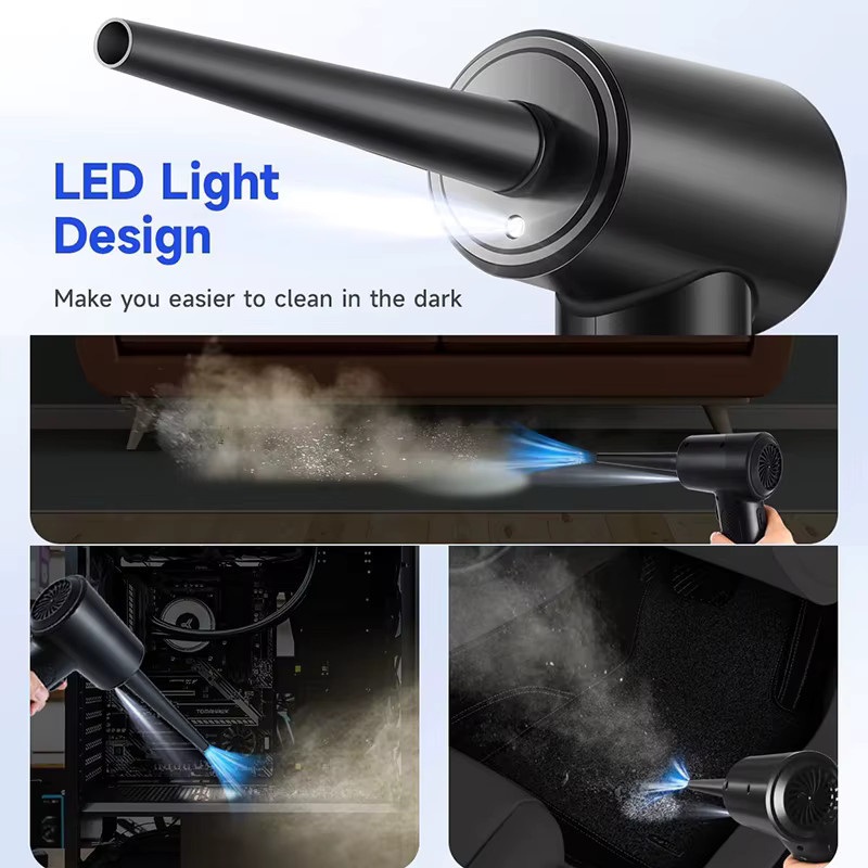 KINGSTICK Elektrischer Akku-Luftreiniger in Schwarz mit Typ-C-Anschluss und LED-Licht als handgehaltene Staubblaspistole zur Reinigung von Auto und Computer-Tastatur - Bild 6