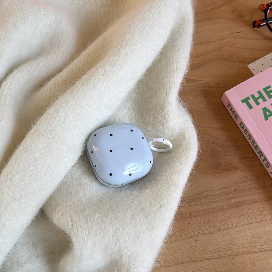 Stoßfeste Schutzhülle für Samsung Galaxy Buds4 Pro, 3 Pro, 2 Pro, FE und Live mit blauem Polka Dot Muster und Dackel-Anhänger - Bild 2