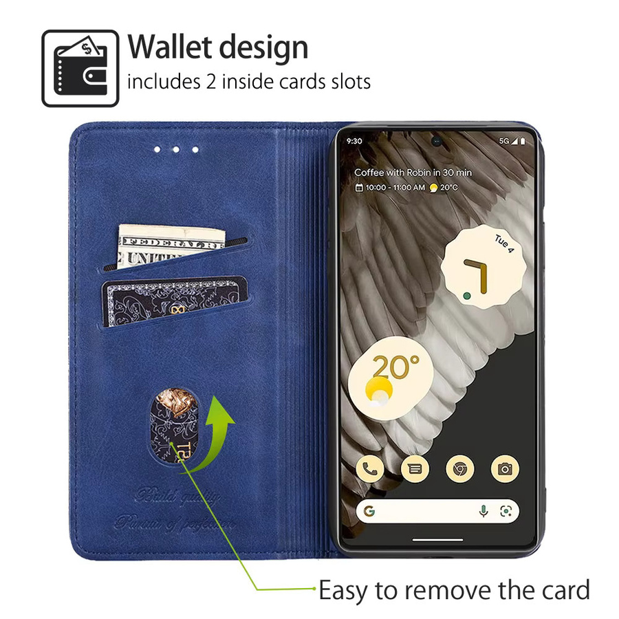 Magnetische Leder Handyhülle als Flip Cover mit Kartenfächern für Google Pixel 8 7 6 Pro 8a 7a 6a 5a 4a 5 XL in Braun oder Blau - Bild 2