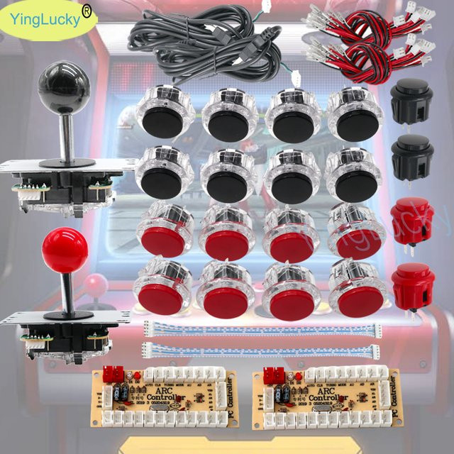 Sanwa Arcade DIY Kit mit Joystick und Push Buttons für PC und Raspberry Pi, USB Controller für Mame und Neo Geo, transparent/weiß/schwarz - Bild 1