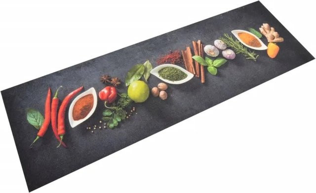 vidaXL Küchenteppich Gewürze in Grau und Schwarz, Waschbar und Rutschfest, B/B: 60 x 180 cm - Bild 1