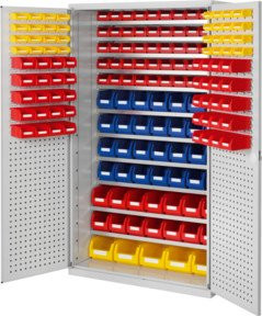 Kappes Grossraumschrank Mod. 12 Loch- und Schlitzplatten aus Stahl in Grau und Multicolour mit Türen und Schloss, B/T/H: 195 x 59 x 113 cm - Bild 1
