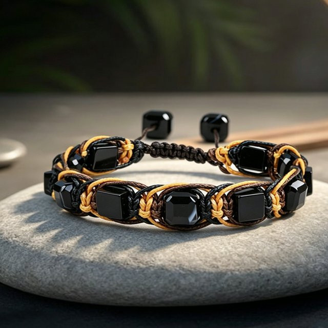 Armband farsighted star, schwarzer Achat und Obsidian, geflochten, Herren - Bild 1