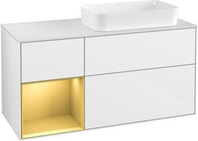 V&B Waschtischunterschrank Finion mit Wandbeleuchtung und linkem Regal in Weiß lackiert, Breite: 120 cm, Höhe: 50,1 cm, Tiefe: 50,1 cm - Bild 1