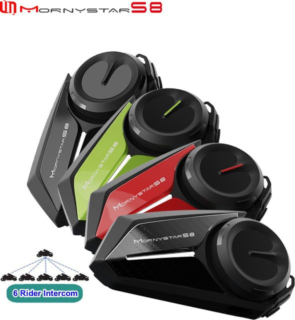 Mornystar S8 Motorrad-Gegensprechanlage mit Bluetooth und GPS, wasserdichtes Helm-Headset für bis zu 6 Fahrer mit 1200 m Reichweite und FM-Funktion - Bild 1