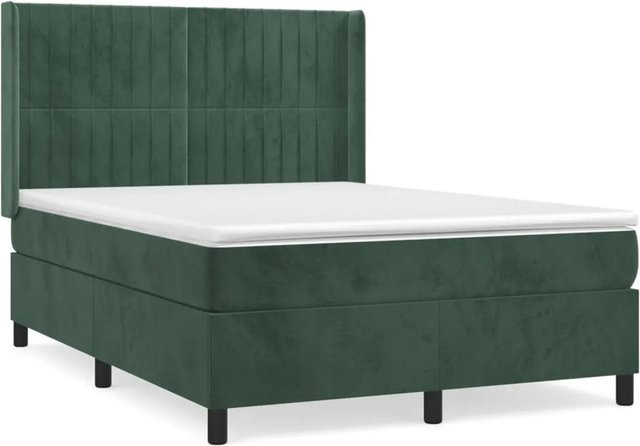 vidaXL Boxspringbett mit Matratze in Dunkelgrün aus Samt, Hybrid-Design mit Taschenfederkern, B/T: 140 x 190 cm - Bild 1