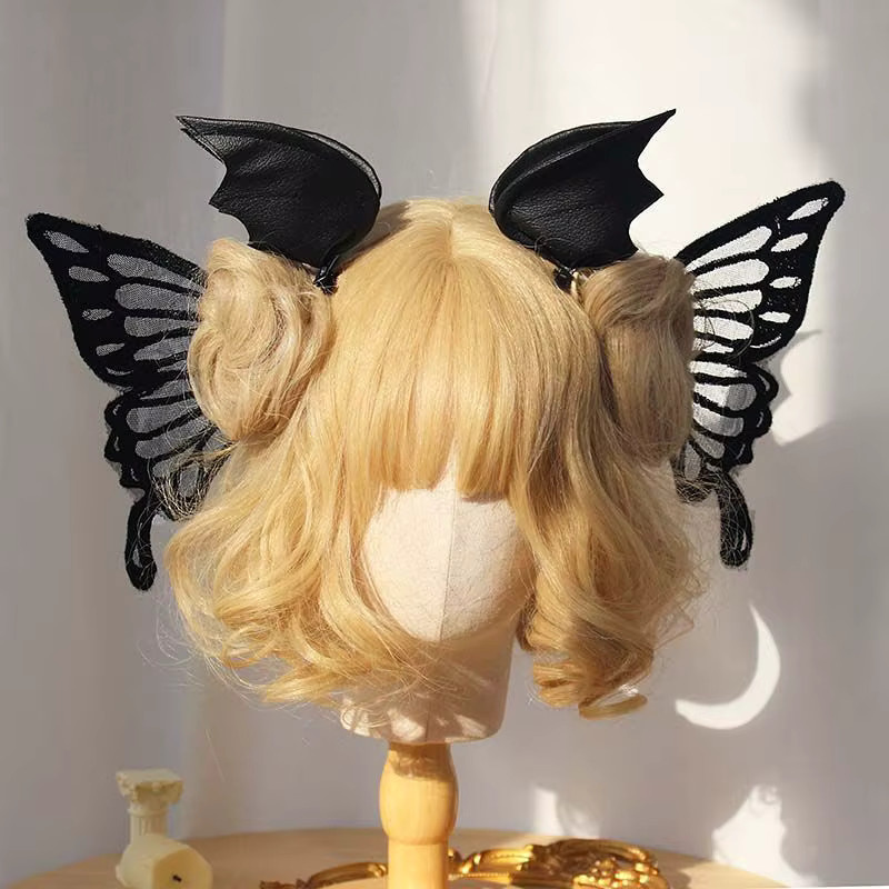 Haarnadel Engel Flügel und Dämon Hörner, Stickerei Feder, Haar Clip - Bild 2