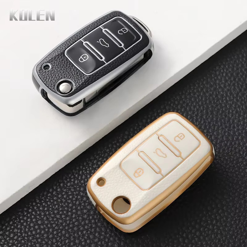 KOLEN TPU Auto Flip Schlüsselhülle für VW Volkswagen Polo Golf Passat Tiguan Caddy, Skoda Octavia Kodiaq und Seat Leon Altea - Bild 2