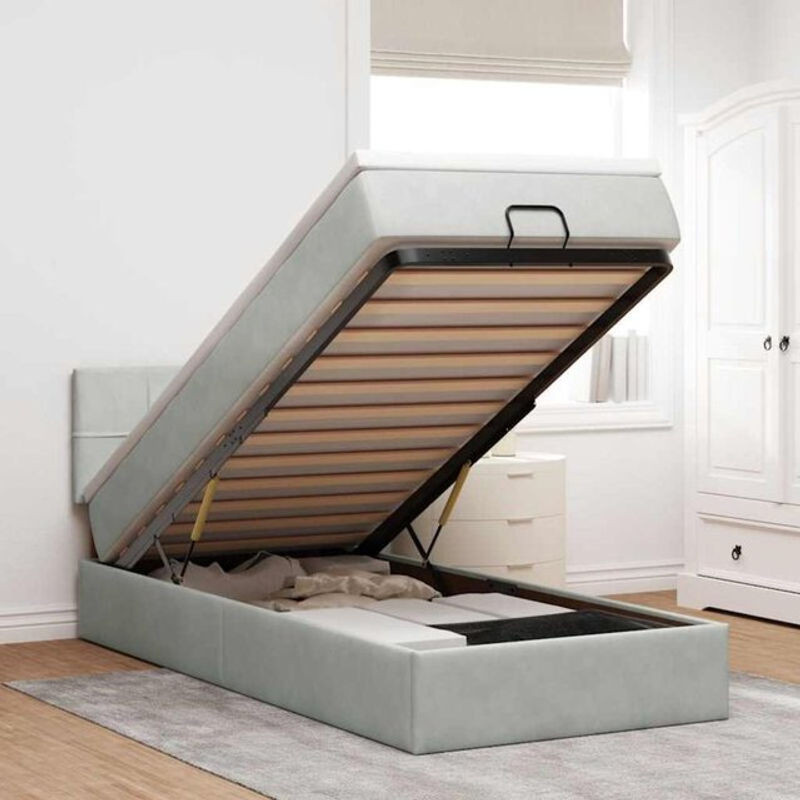 Vidaxl Ottoman Polsterbett mit Matratze und LED in Hellgrau Samt B/T/H: 90 x 190 x 88 cm - Bild 1