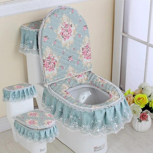 3er-Set Wucifang Jewelry Toilettensitzbezug und Spülkasten-Staubschutzdeckel mit floralem Design, waschbar - Bild 1