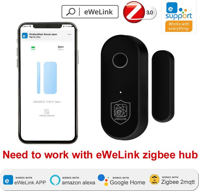 EWeLink Zigbee Türsensor und Fenstersensor in Schwarz für Einbruchalarm, kompatibel mit Alexa und Gateway, Zigbee 3.0 - Bild 1