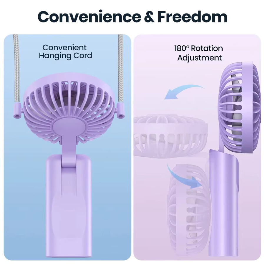 TOPK K38 Tragbarer Handventilator mit 5000 mAh Akku und Digitalanzeige, 3-in-1 Multifunktions-Halsventilator und klappbarer Schreibtischventilator, Pink oder Purple - Bild 2