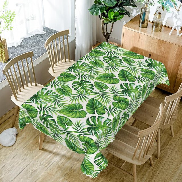 JINGYUE Pet Tischdecke mit tropischem Palmenblatt-Design in Grün, rechteckig, B/T: 140 x 140 cm - Bild 1