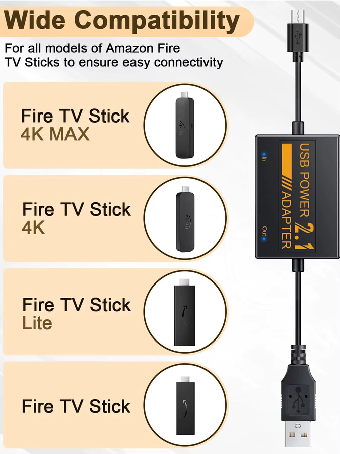 Extractme USB-Hub mit 1800 mAh Akku und USB-Stromkabel für Fire TV Sticks, Firestick-Adapter in Schwarz, unterstützt 4K-Video - Bild 7