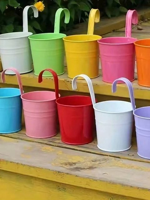 10er Set Ferro Pastoral Wandblumentöpfe aus Metall in Rot und Mehrfarbig für Garten und Veranda - Bild 1