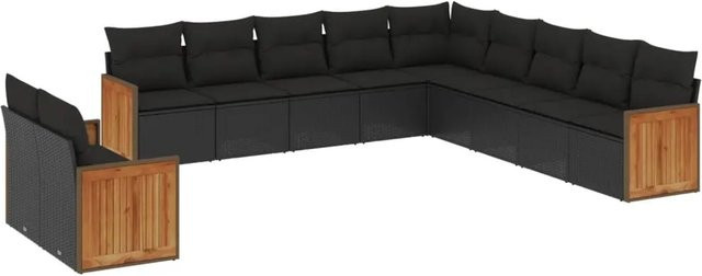 vidaXL 11-tlg. Garten-Sofagarnitur in U-Form aus Polyrattan mit Kissen in Schwarz - Bild 1