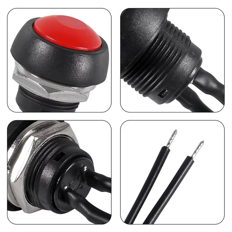 AOKIN 10 Stück Momentan-Drucktastenschalter 12 mm rund wasserdicht in Schwarz und Rot mit vorgelöteten Drähten - Bild 4