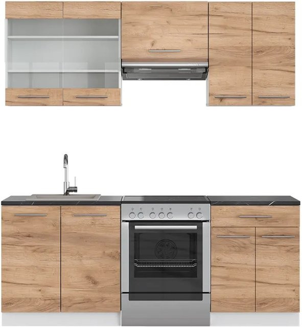 Vicco Fame-Line Küchenzeile Goldkraft Eiche Weiß Anthrazit modern B: 200 cm, H: 82 cm, T: 60 cm - Bild 1